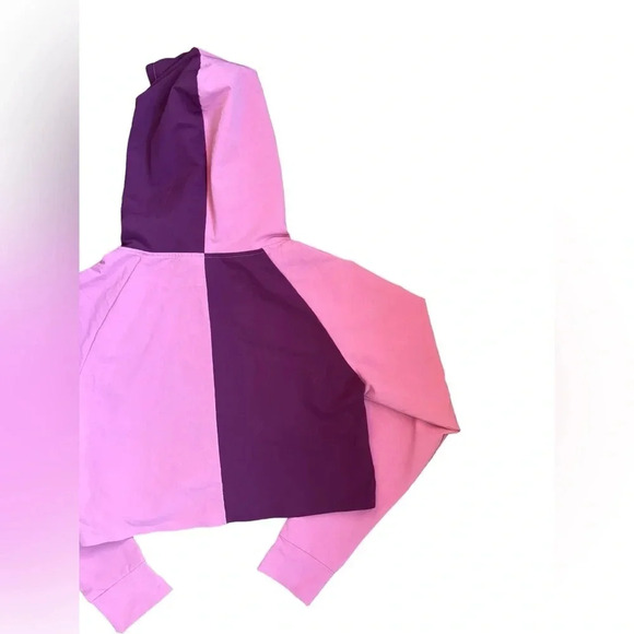 Gymshark Asymmetrical Performance Hoodie Dusty Pink Dark Ruby Colorblock Crop M - Picture 9 of 13